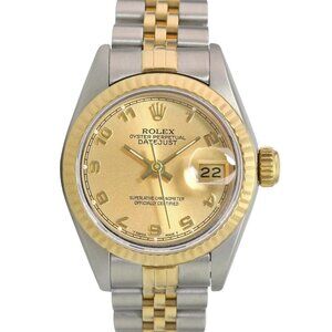 ROLEX DATEJUST CHAMPAGNE ARABIC DIAL 18K FLUTED JUBILEE TWOTONE WATCH 26MM 69173